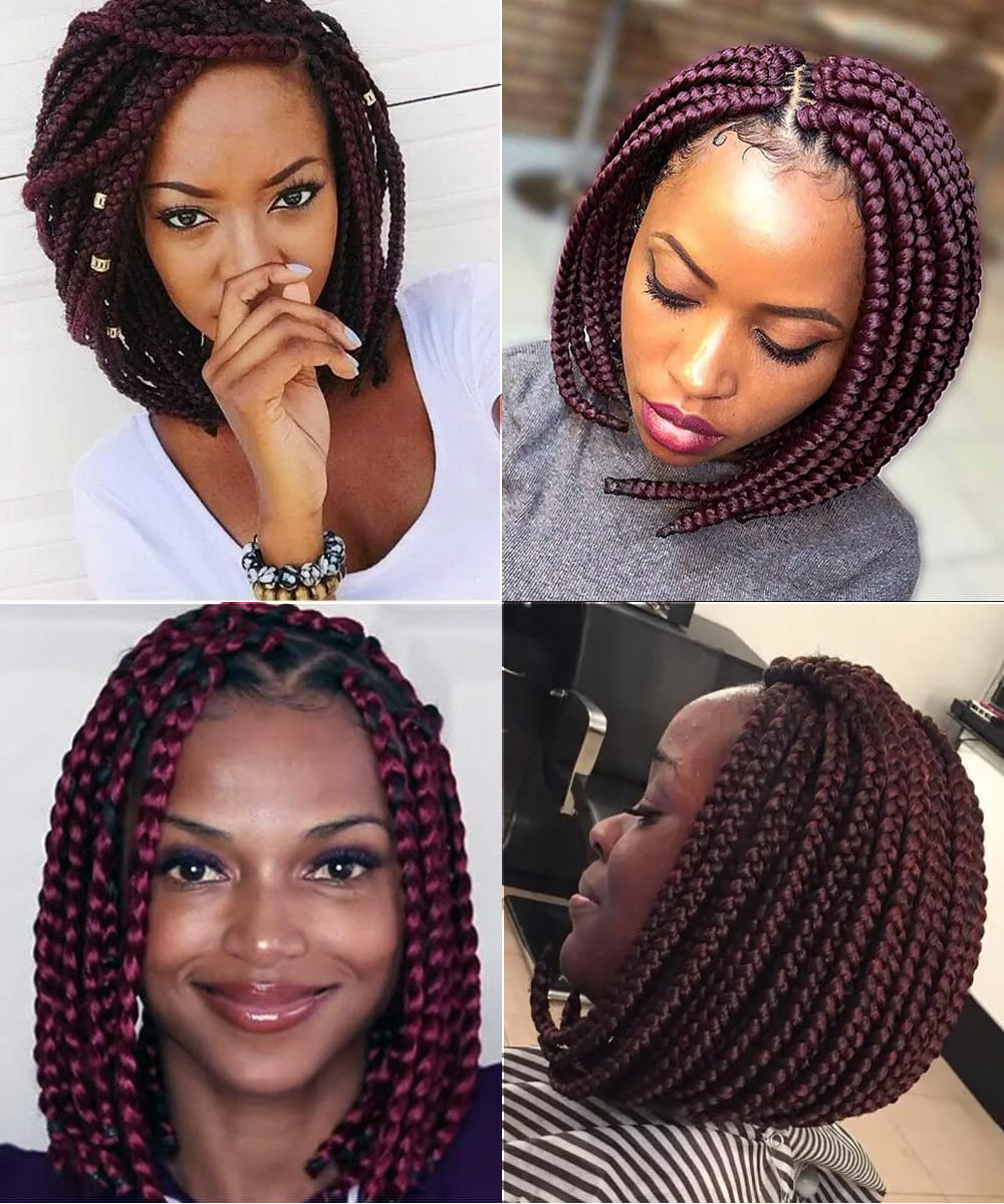 Dark Red Box Braids Bob