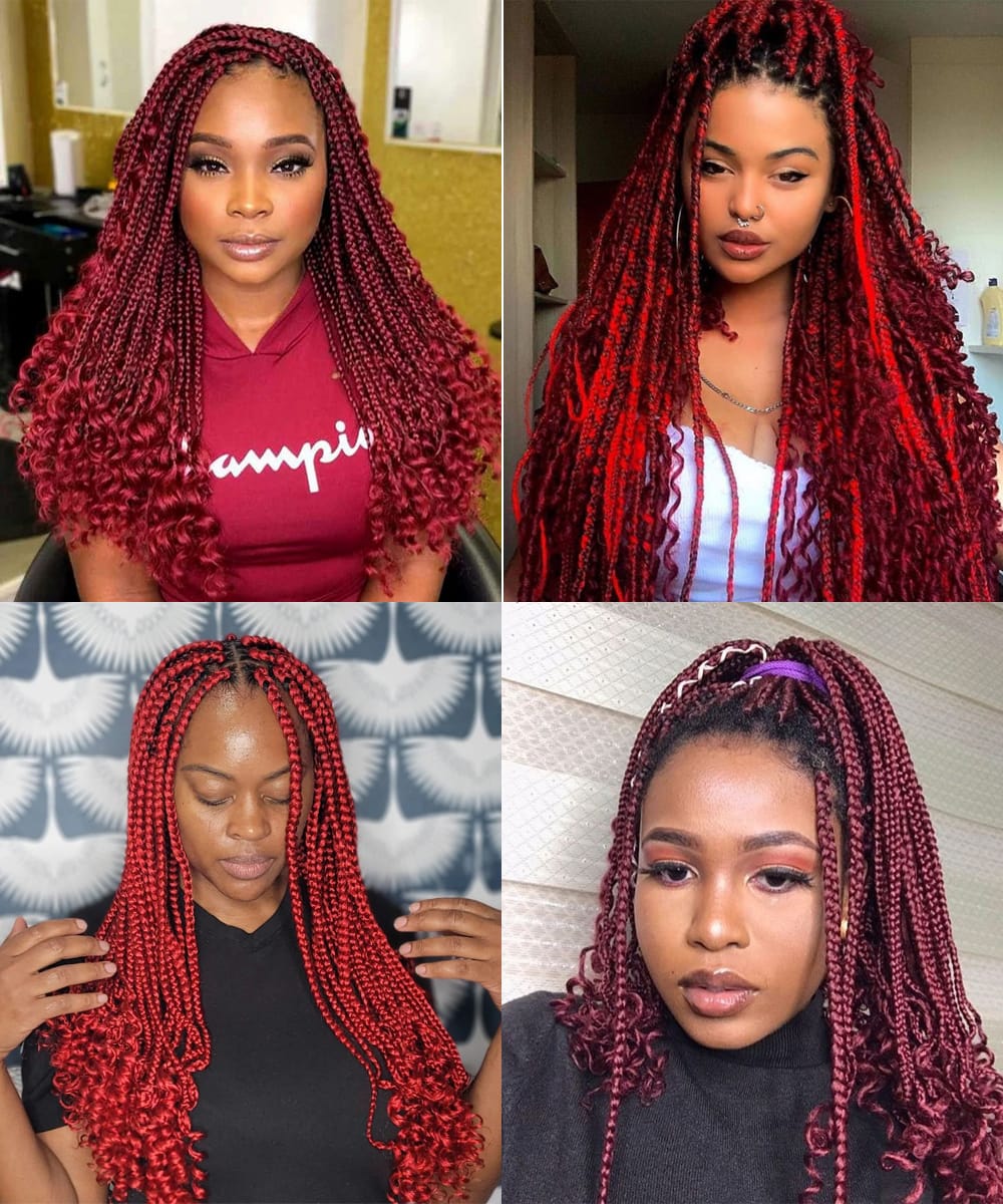 Red Box Braids with Curls