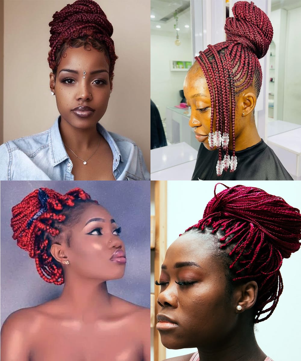 Updo hairstyles with red box braids