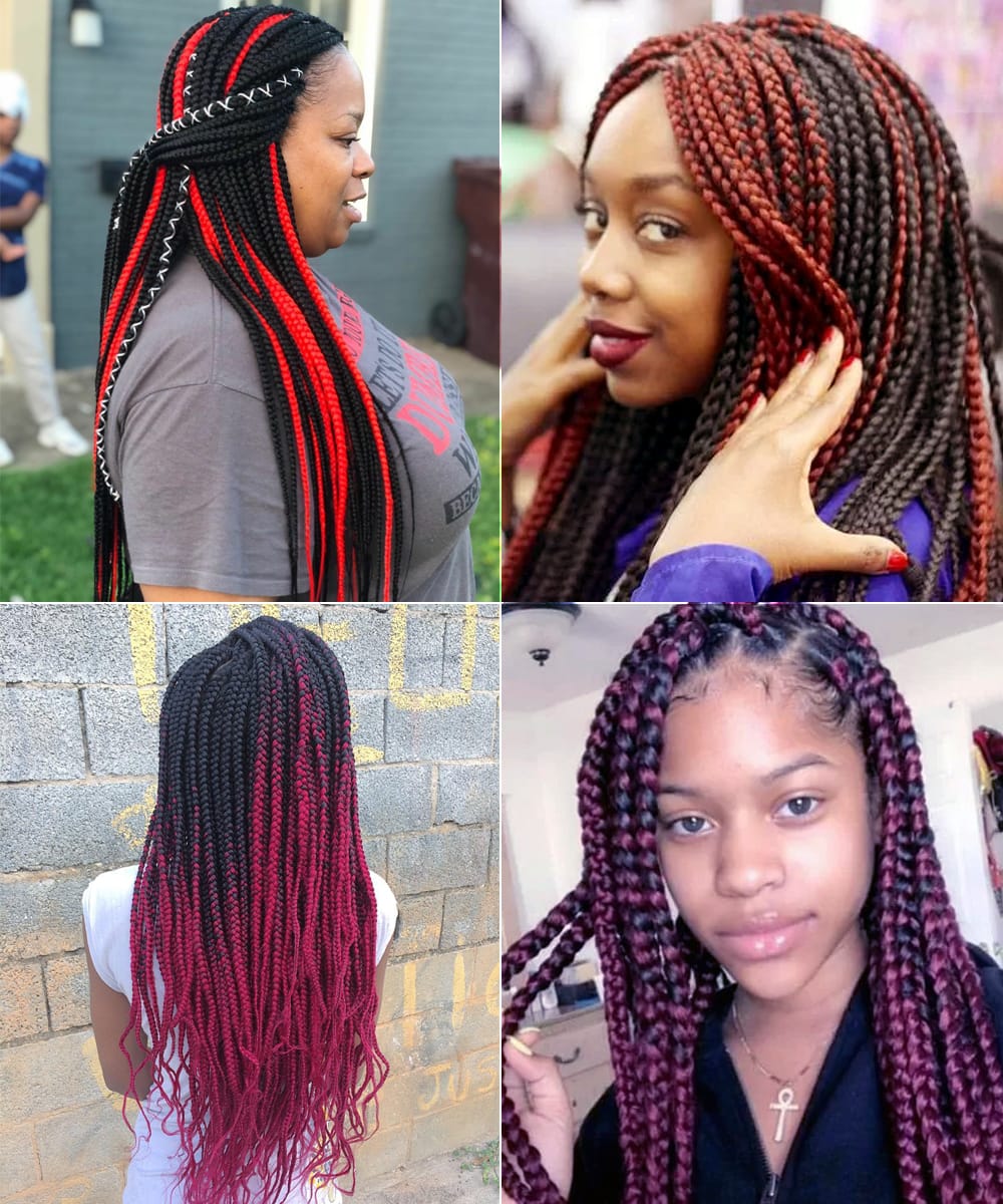 Red Highlighted Box Braids