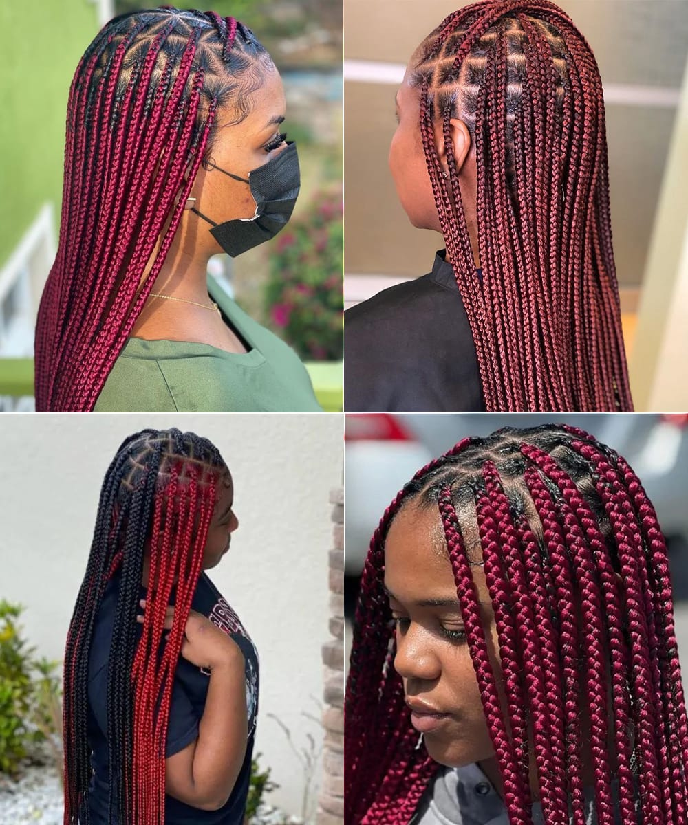 Red Knotless Box Braids