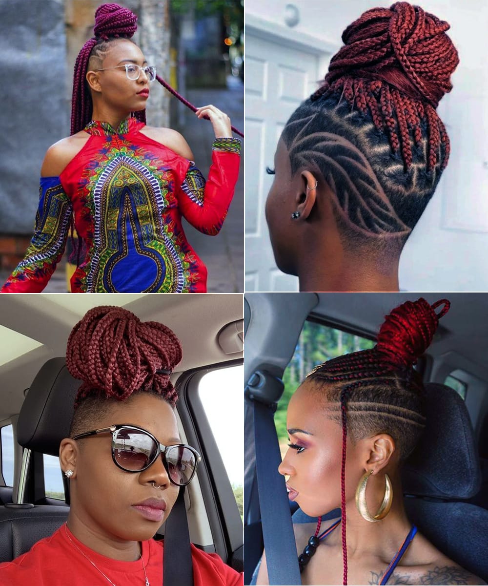 Side-Shaved Undercut Box Hairstyles with Box Braids