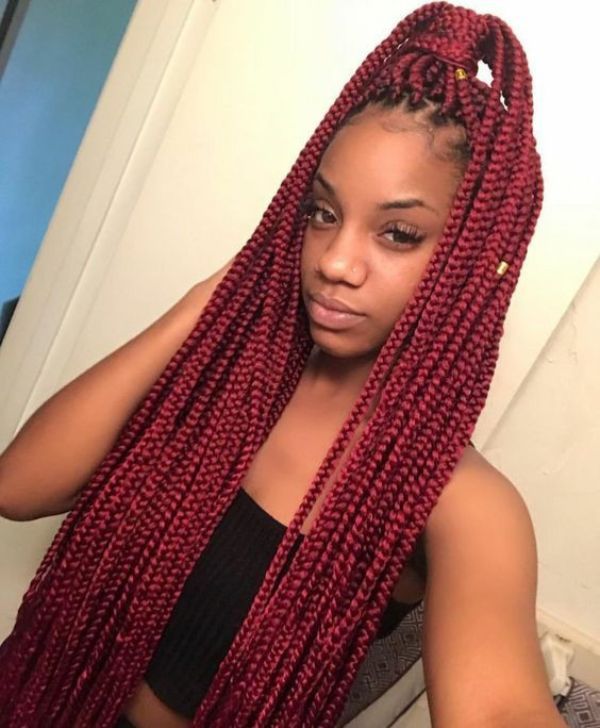 Burgundy Box Braids Half Ponytail