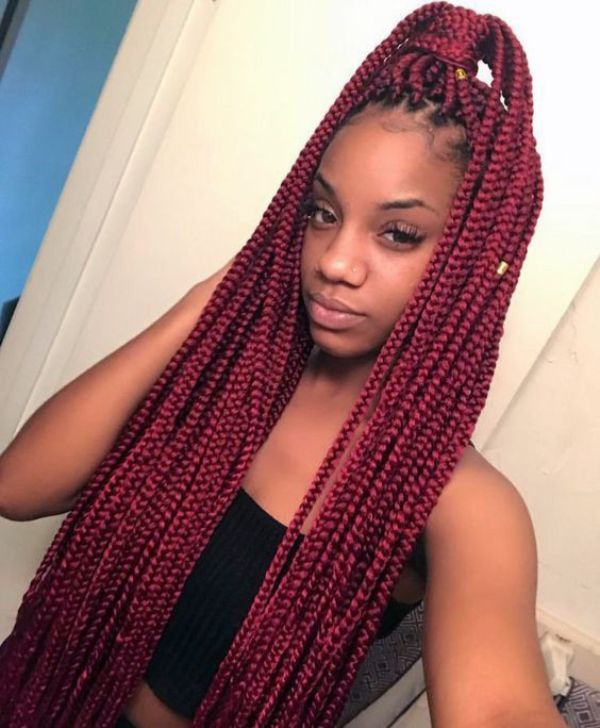 Box Braids Ponytail with Beads