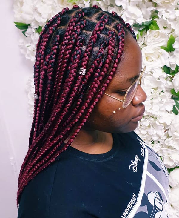 mixed black and burgundy braids