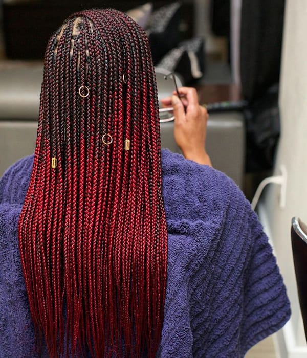 mixed black and burgundy braids