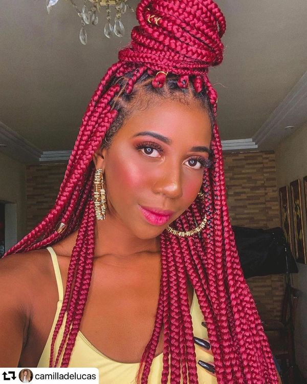 Red Box Braids Updo