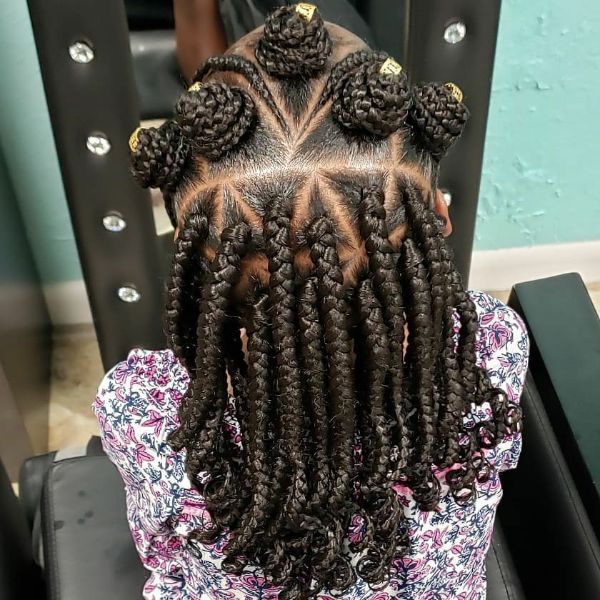 Box Braids with Bantu Knots