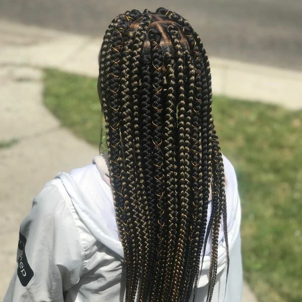 Thick Box Braids of Medium Length