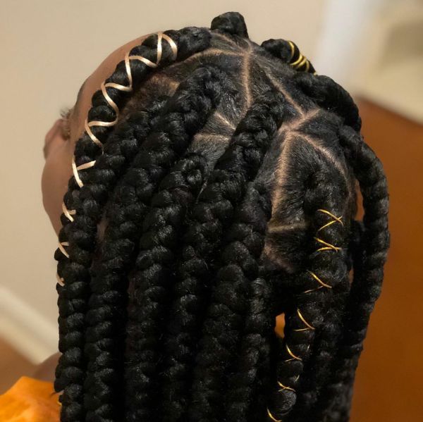 Thick Box Braids of Medium Length