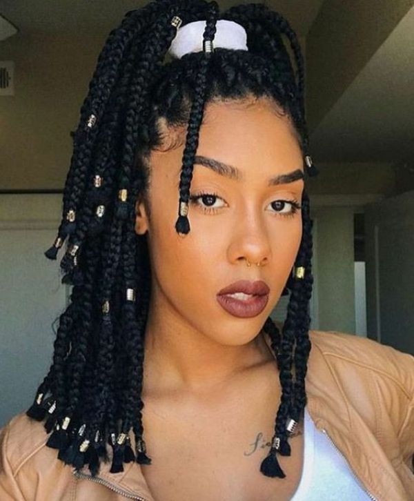 Box Braids Updo with Beads