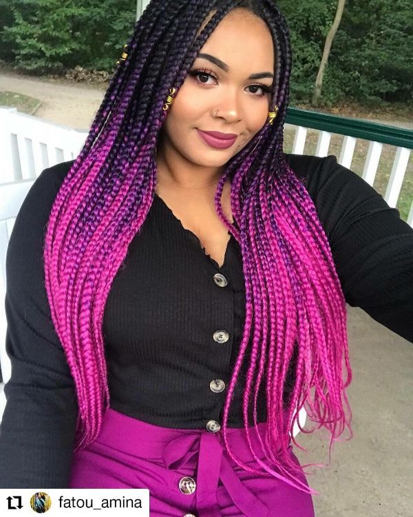 Medium Box Braids with Pink Edges