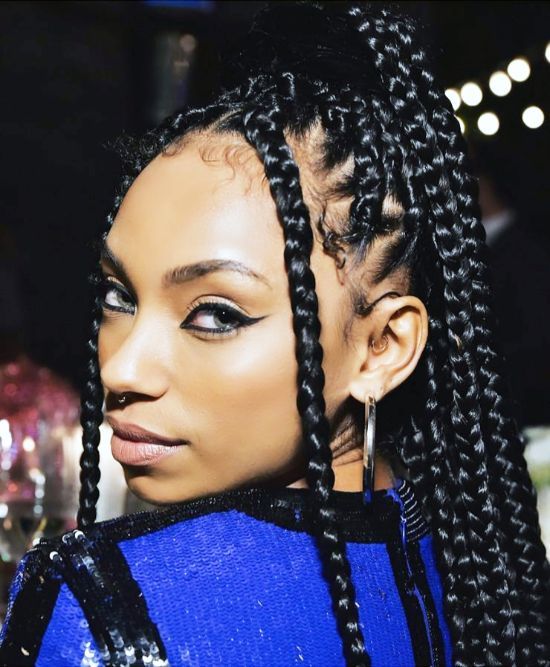 Celebrities Box Braids with Ponytail Hairstyles