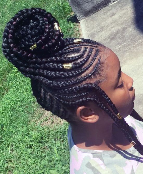 Unique Bun style with Cornrows and Beads