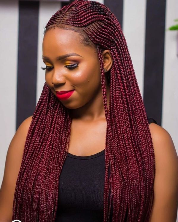 Burgundy Braids with Cornrows Pattern