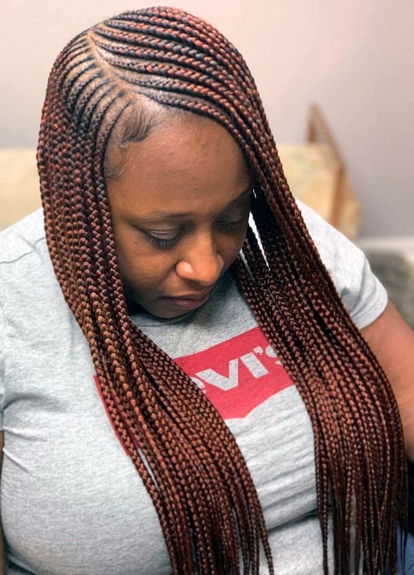 Burgundy Braids with Cornrows Pattern