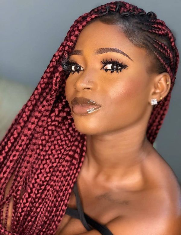 Burgundy Braids with Cornrows Pattern