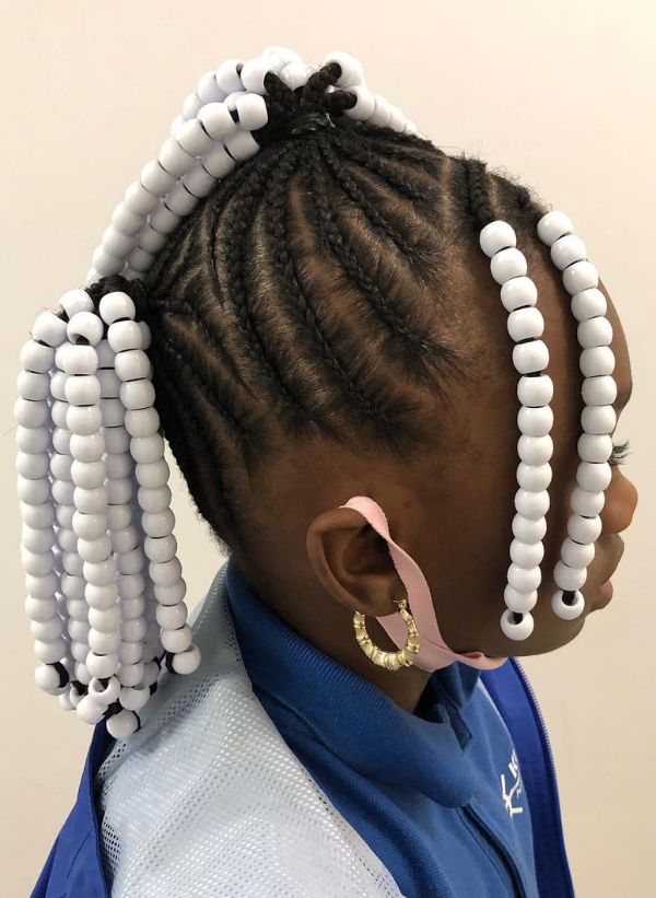 Double Ponytail with White Beads