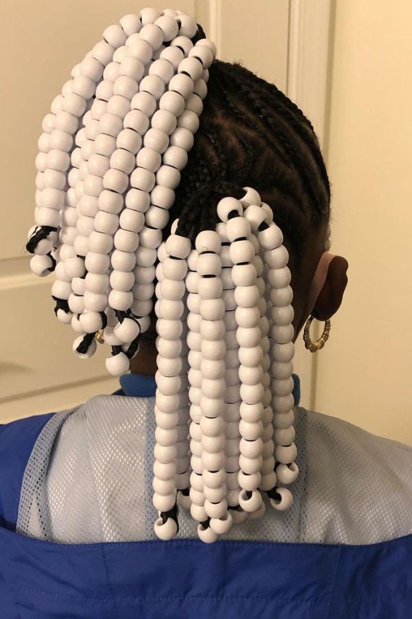 Double Ponytail with White Beads