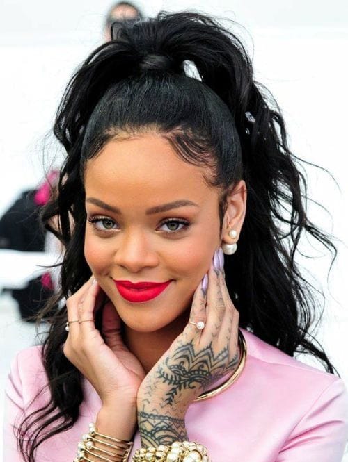 Rihanna with Her Lovely Wavy Ponytail