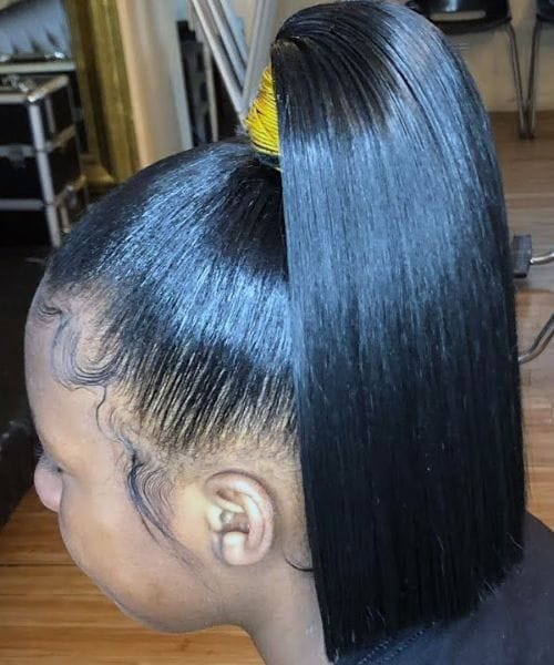 African American Bob and Ponytail with Golden Rubber Bands