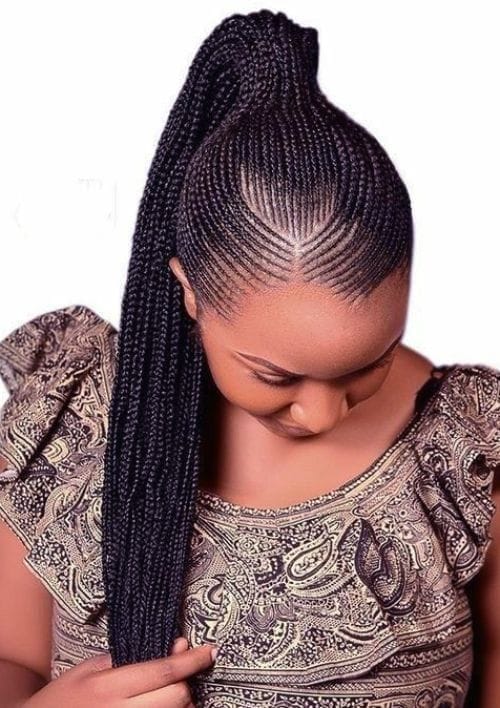 Ponytail with Micro Cornrows Braids