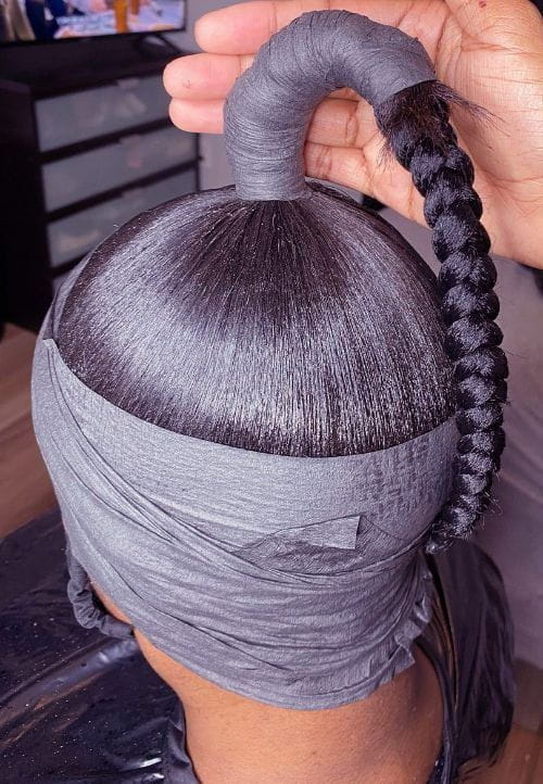 Natural Hair braiding before Making Ponytail