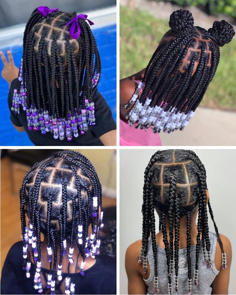 Box Braids with Glass Beads for Kids