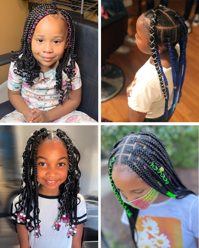 Box Braids with Rubber Bands for kids