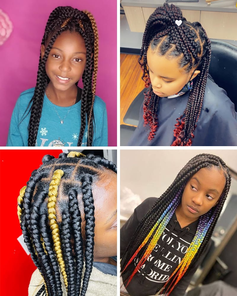 Colorful Box Braids Styles for Kids