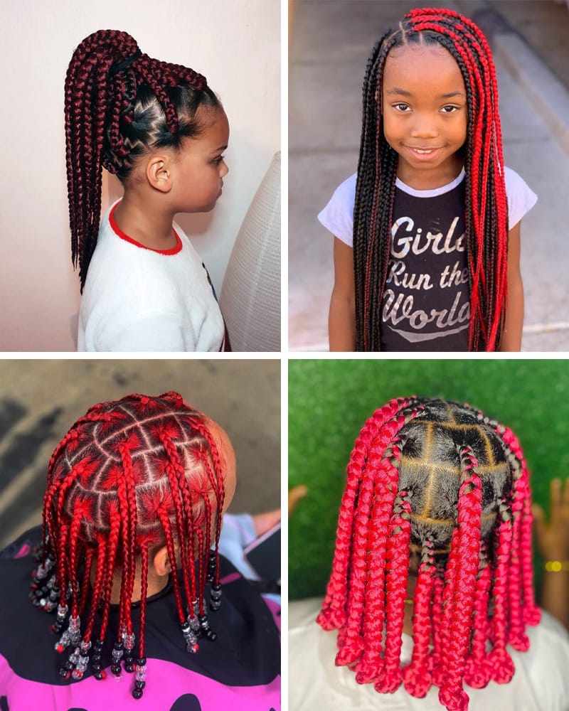 Kids Red Box Braids