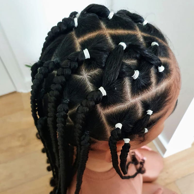 Neat Box Braids with Rubber Bands