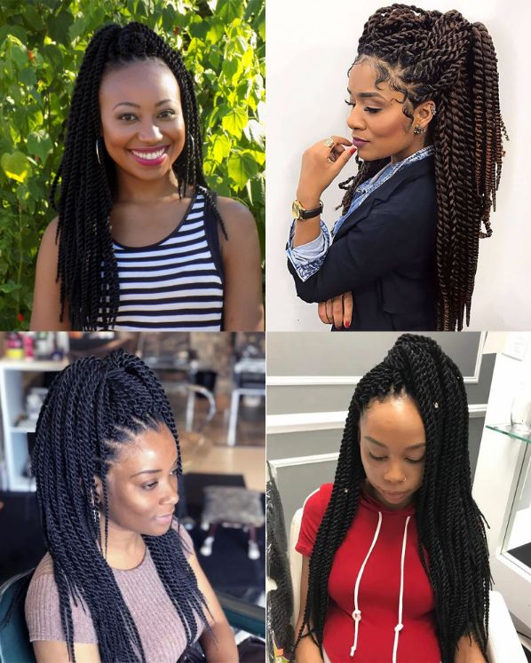 Half Ponytails with Senegalese Twists