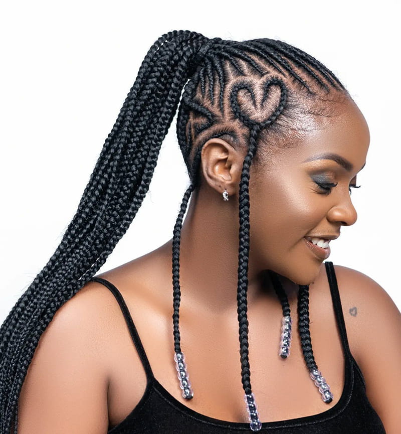 Cornrow Ponytail with Heart Shape