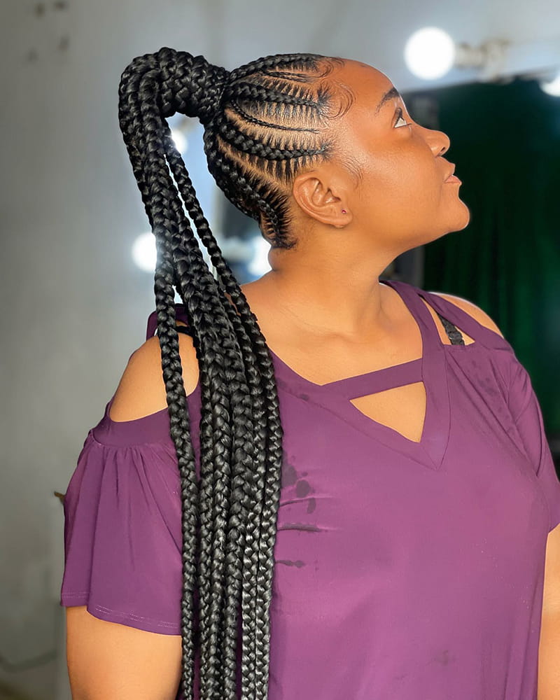 Cornrow Ponytail with Jumbo Braids