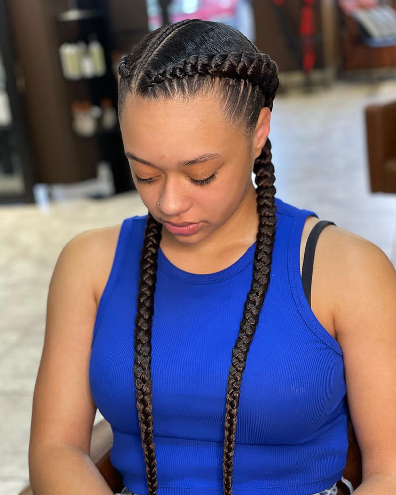 2 Cornrows Braids with Diagonal Braids in Center