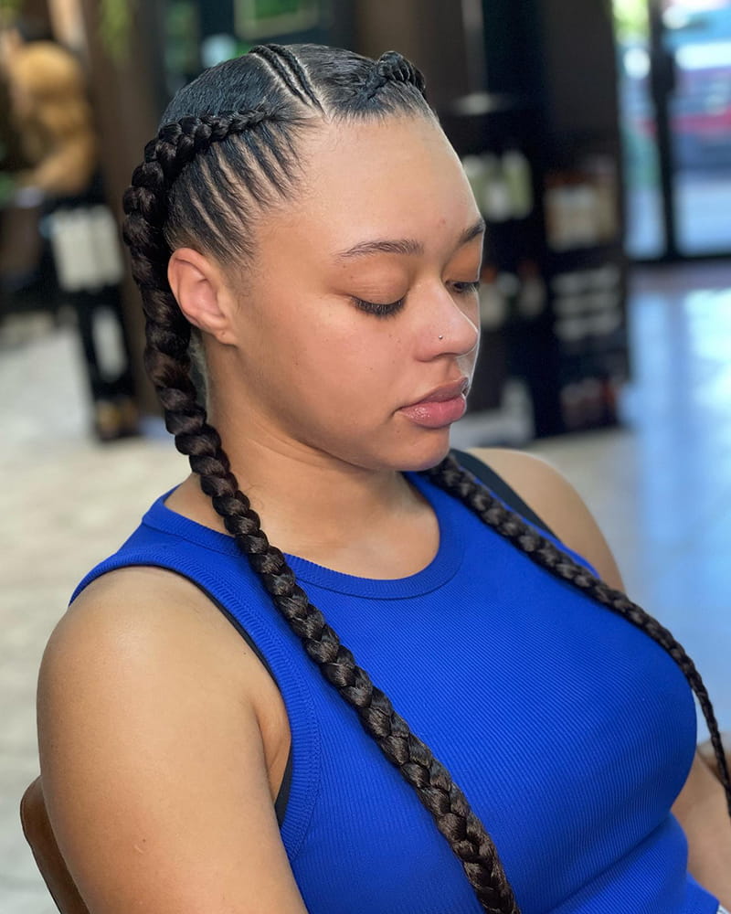 2 Cornrows Braids with Diagonal Braids in Center