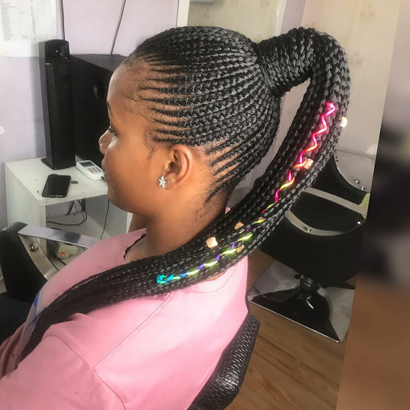 Cornrows Ponytail with Rubber Bands