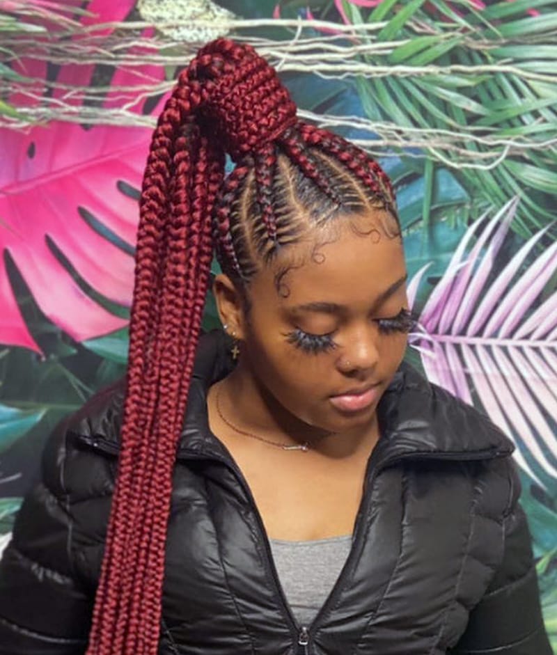 Red Cornrow Ponytail