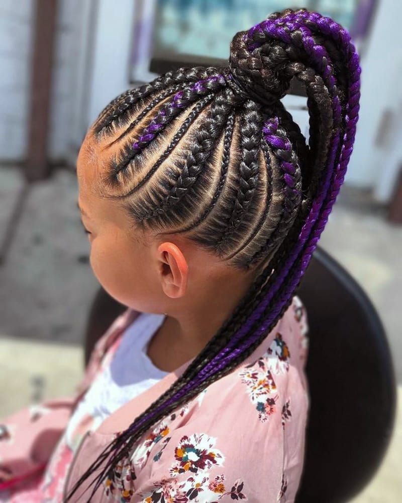 Purple Cornrow Ponytail