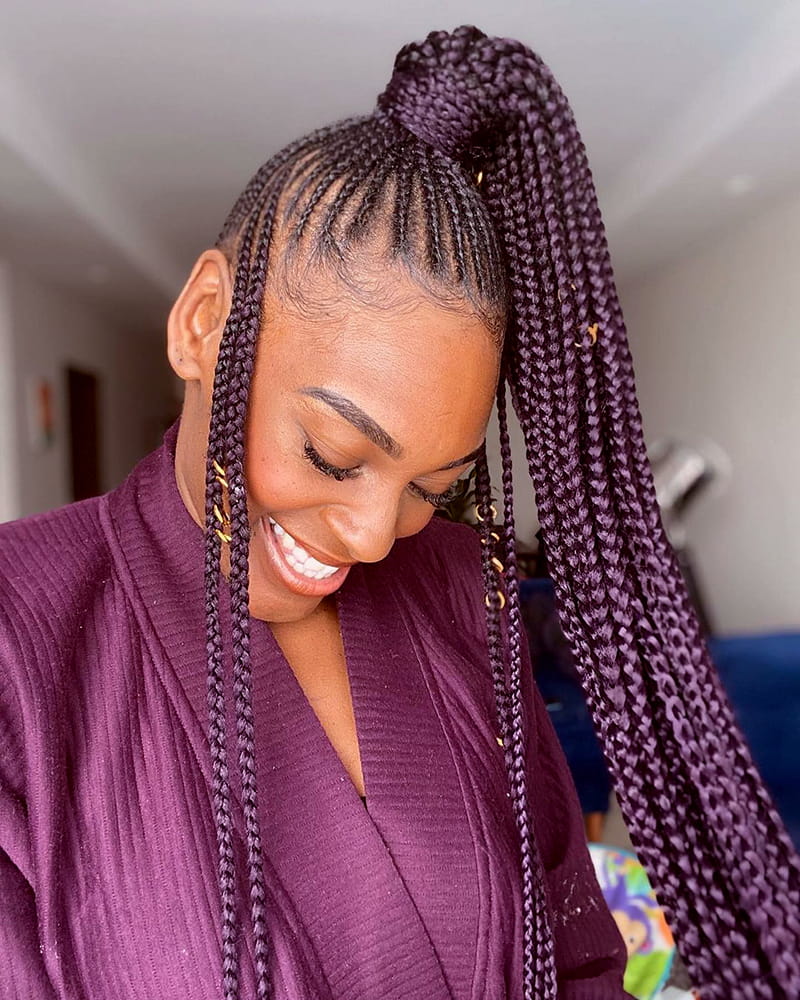 Purple Cornrow Ponytail