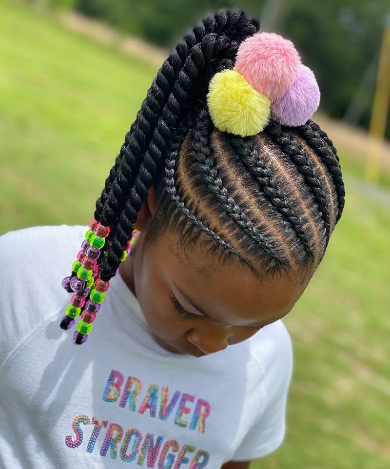 Feed In Cornrows with Puffy Balls