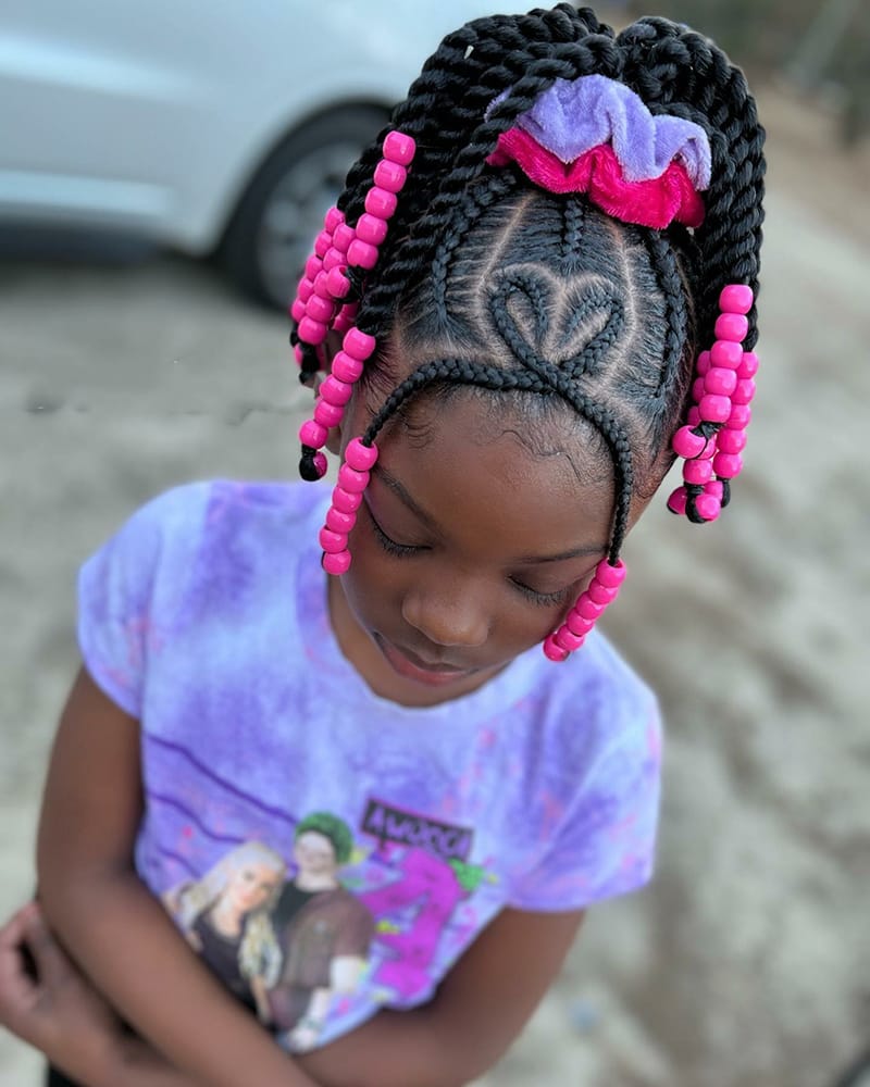 Heart-Shaped Cornrows with Ponytail