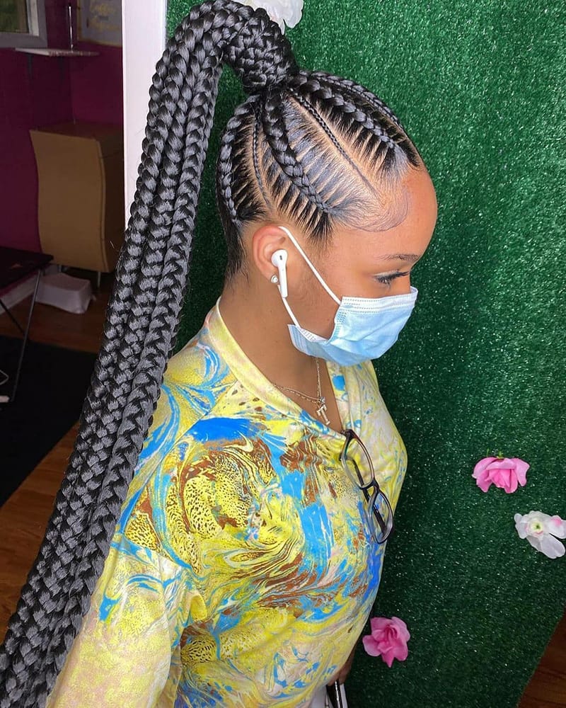 Long Ponytail with Pineapple Cornrows