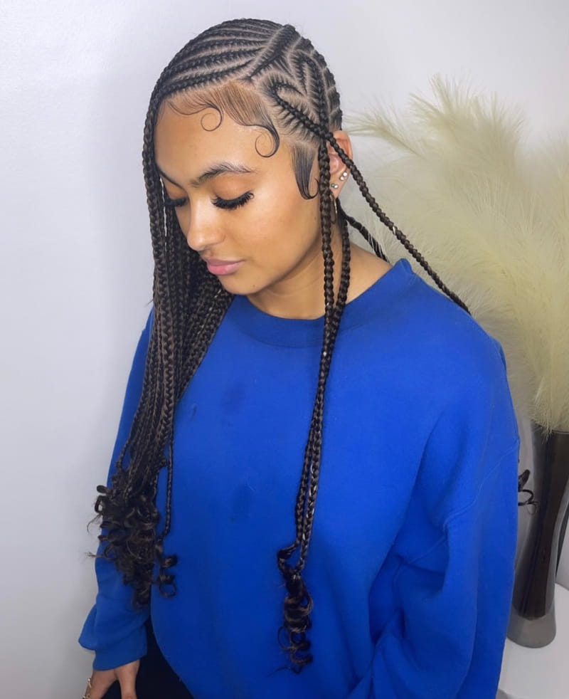 Side-Parted Tribal Braids with Heart Shape