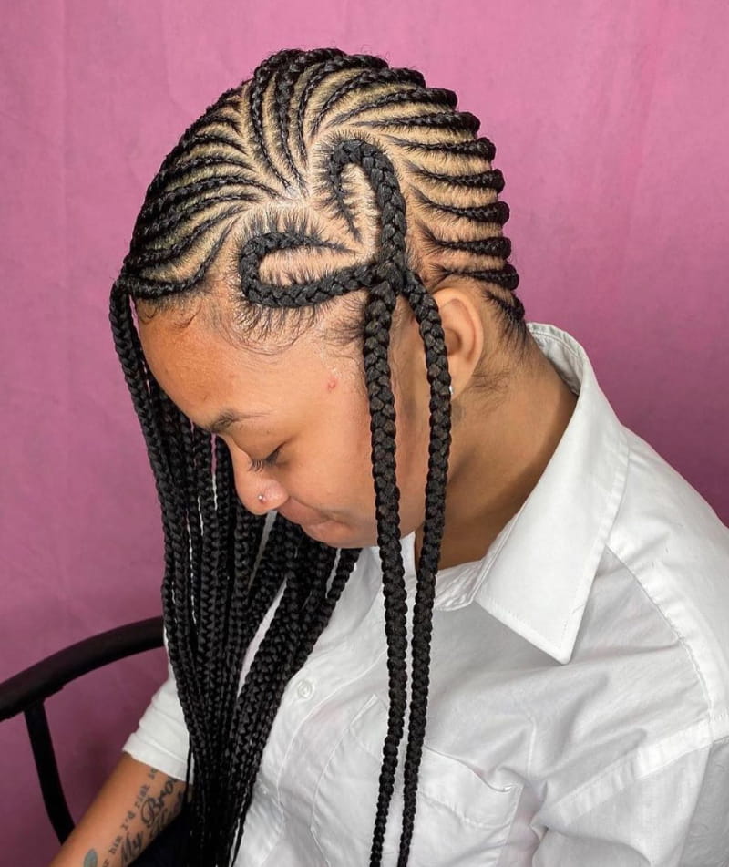 Side-Parted Tribal Braids with Heart Shape