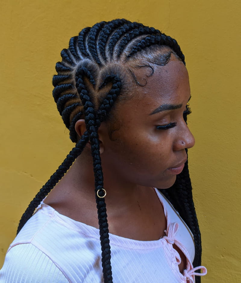 Side-Parted Tribal Braids with Heart Shape