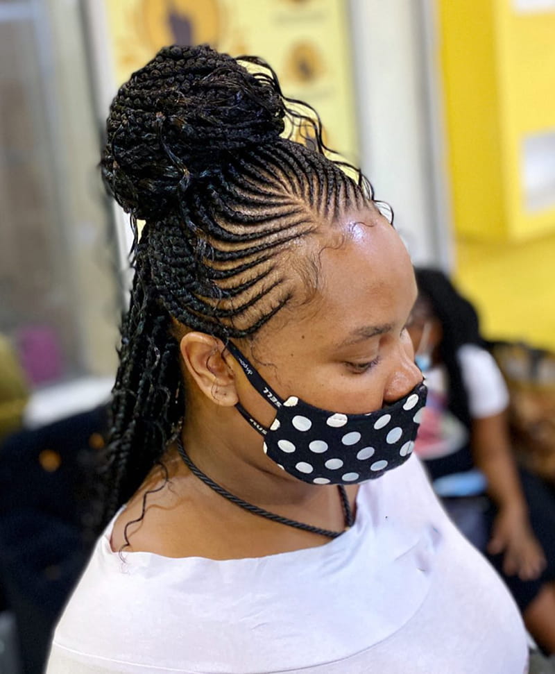 Side-Parted Tribal Braids Half Updo 