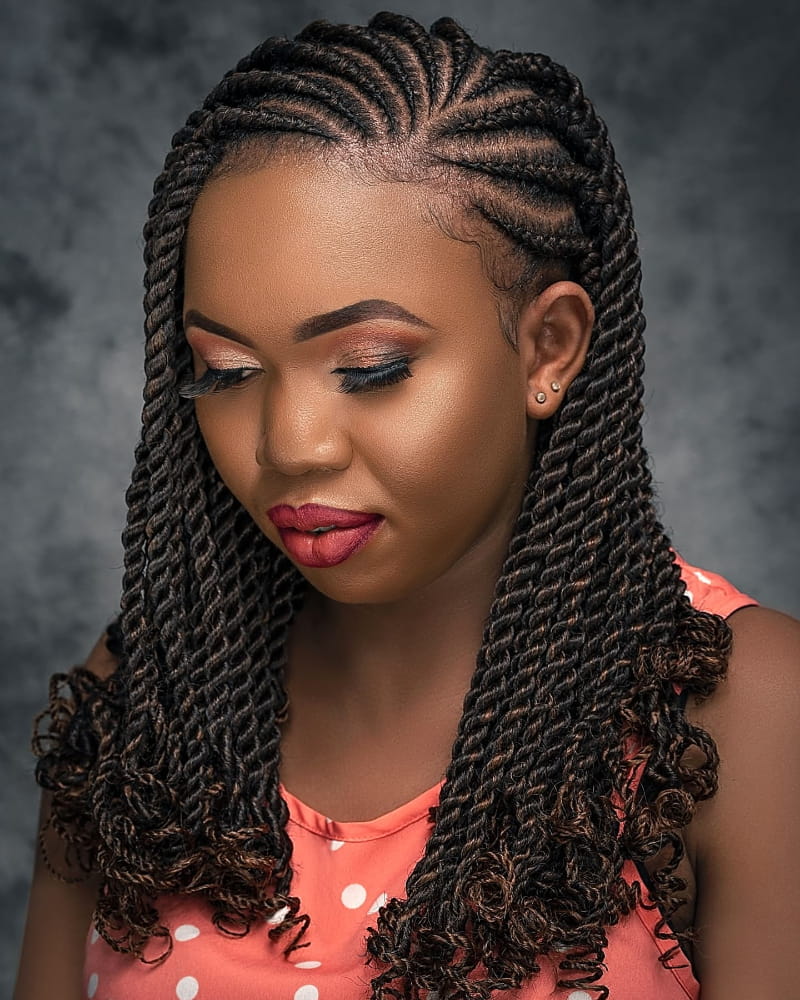 Side-Parted Tribal Braids with Twists