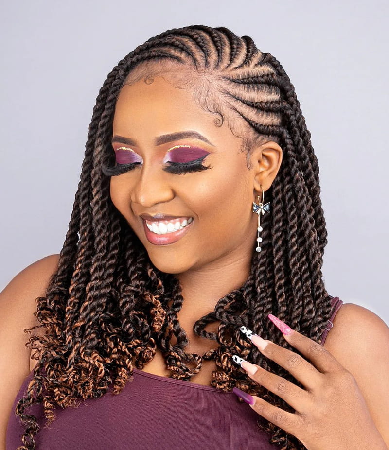 Side-Parted Tribal Braids with Twists